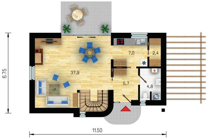 m² Užitková plocha podkroví 53,5 m² Výška hřebene