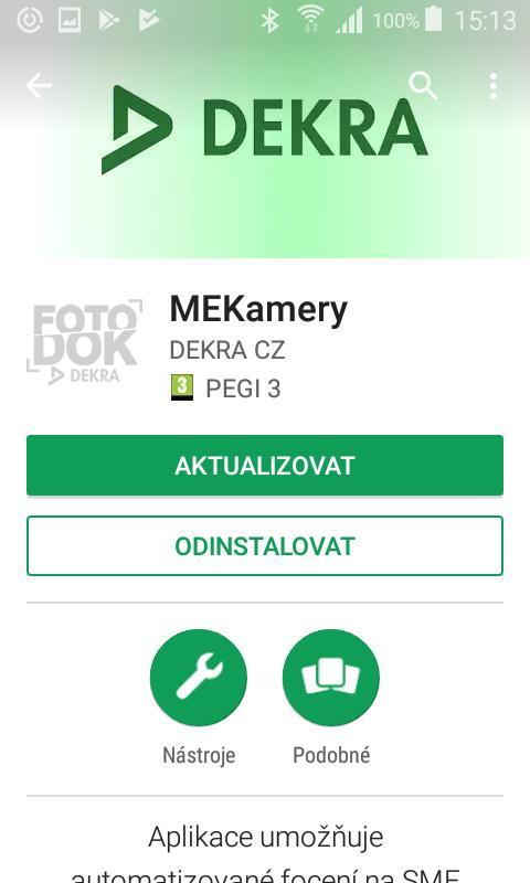 Po rozkliknutí ikonky se Vám zobrazí aplikace Google Play, kde ve vyhledávacím políčku zadejte MEKamery.