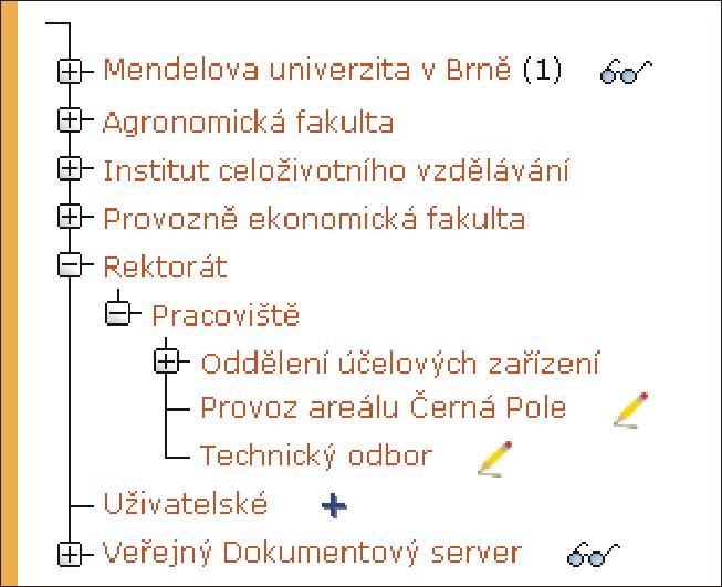 2 DOKUMENTOVÝ SERVER Obrázek 9 Strom Dokumentového serveru běžného zaměstnance univerzity Obrázek 10 Strom Dokumentového serveru studenta Kopírovat do jiné složky dokumentového serveru.