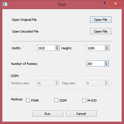 Obr. 4.3: Okno Test pro měření kvality videa. kanálu.