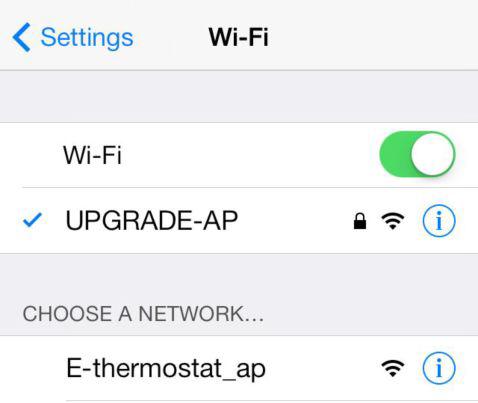 Pro iphone proveďte následující krok: Přejděte do nastavení sítě v telefonu a vyberte síť termostatu