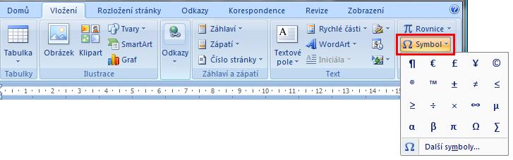 Speciální znaky Do textu můžeme vkládat nejen znaky, které máme na klávesnici, ale také takzvané speciální znaky. Jsou to většinou jednoduché piktogramy určitého významu.