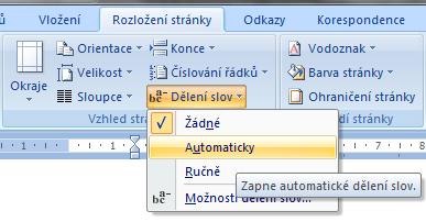 Dělení slov Pokud je slovo příliš dlouhé a nevejde se na konec řádku, nebude jej aplikace Word dělit, ale přesune jej na začátek dalšího řádku.