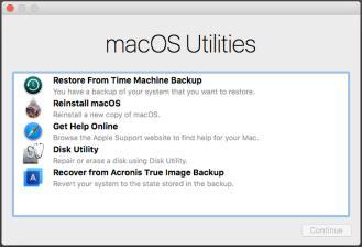 4.2 Obnovení počítače Mac Nelze-li počítač Mac spustit nebo nepracuje-li správně, obnovte jej podle níže uvedených pokynů. Postup obnovy počítače Mac: 1.