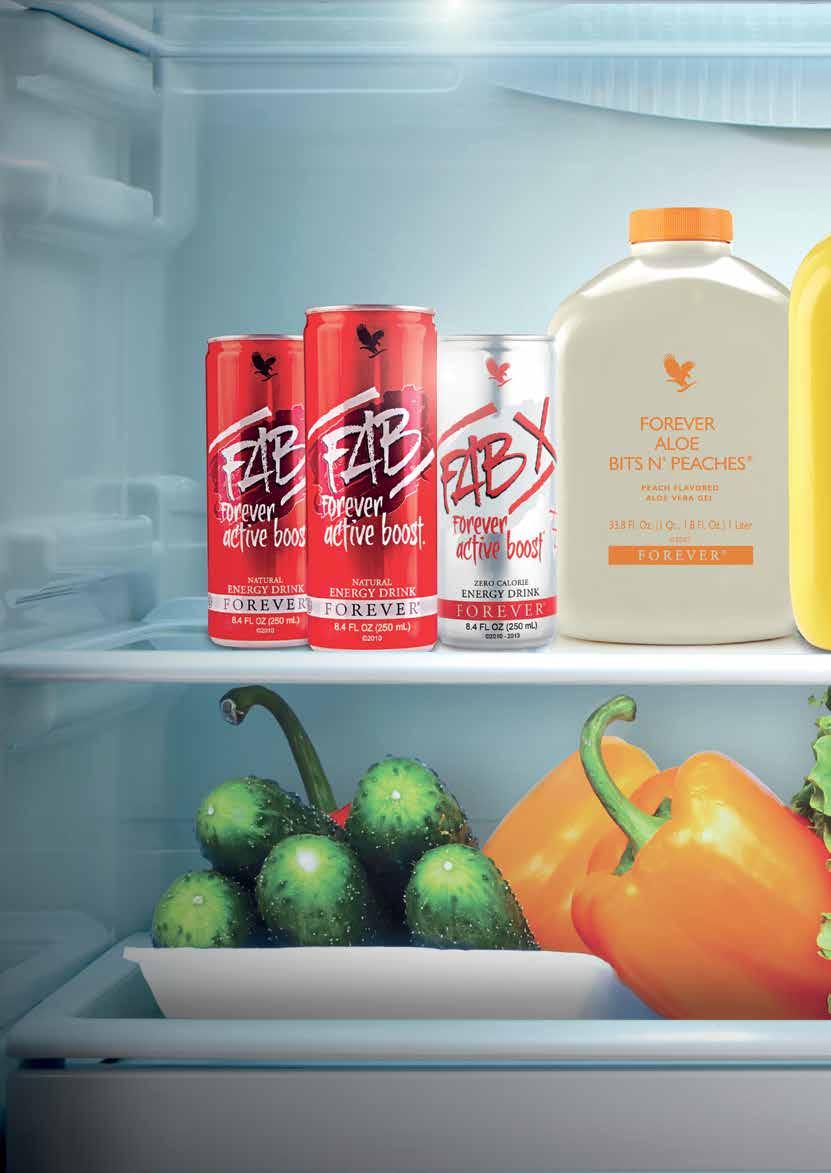 Nápoje 077 321 440 FAB Forever Active Boost FAB X Forever Active Boost Forever Aloe Bits N Peaches Svěží chutě FAB signalizují, že tento nápoj je nabitý energií.