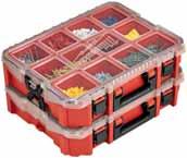 Skladovací kufr Nádobky: 10 odnímatelných nádobek na organizaci stavebních materiálů jako jsou šrouby, hřebíky, podložky, těsnění, atd.