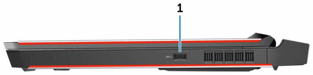 5 Port náhlavní soupravy Slouží k připojení sluchátek nebo náhlavní soupravy (kombinace sluchátek a mikrofonu). Vpravo 1 Port USB 3.