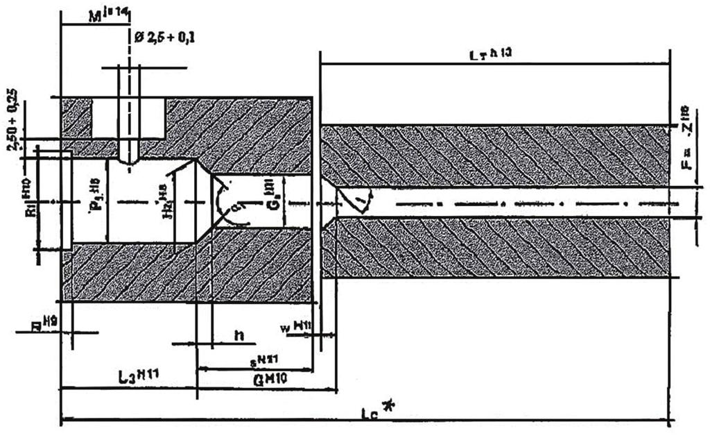3.5. Poplašné náboje d FC = 2,5 + 0,1 mm h = 2,50 + 0,25 mm d FD (frézování) = 2,0 + 0,1 mm 3.5.1. Poplašné náboje pro revolver Stanovené specifické hodnoty jsou uvedeny v obr. 7. Obr.