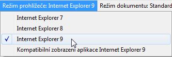 Časté dotazy Přenos dat přehled importů a exportů a v sousední nabídce Režim dokumentu: aktivovat volbu Standardy IE9 3.