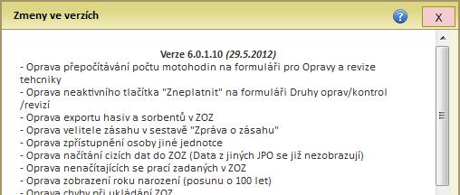 Základy práce s aplikací Obecný popis aplikace Obrázek 7: informace o provedených změnách jednotlivých verzí aplikace PORT.ALL 2.