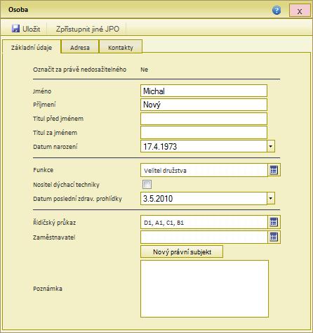 Modul Lidé Osoby Detail a editace Detailní informace o osobě (o nás) získáme dvojklikem na vybraný záznam, který můžeme v případě potřeby ihned editovat a následně potvrdit tlačítkem Uložit.