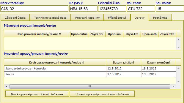 Modul Strojní služba Technika Obrázek 38: přehled oprav techniky 5.1.