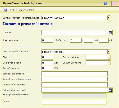 Modul Strojní služba Sklad a provozní kapaliny TIP opravu lze zadávat přímo z formuláře Evidence techniky, záložka Opravy pro danou techniku (viz kapitola 8.1.
