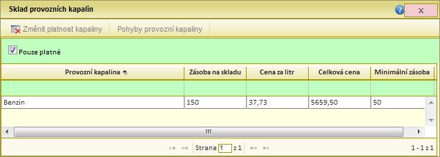 Modul Strojní služba Sklad a provozní kapaliny Obrázek 47: pohled do skladu provozních kapalin techniky 5.4.1 Nákup provozních kapalin do skladu Formulář pro tento druh operací je v menu Strojní služba -> Nákup do skladu.