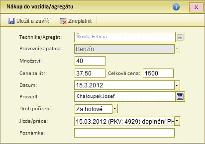 Modul Strojní služba Katalog karet CCS Obrázek 51: nový přímý nákup kapaliny do techniky 5.5 Katalog karet CCS Aplikace umí evidovat platební karty CSS, které jednotka využívá.