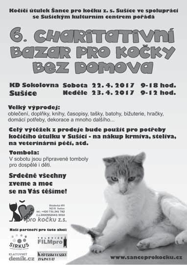 Sušické noviny 8/2017 Přehled akcí strana 5 Sušice 21. dubna od 18 hod. Galerie SIRKUS Ohlédnutí Miloslav Čelakovský vernisáž výstavy, viz str. 7 22. dubna od 13 hod. Ostrov Santos viz str.