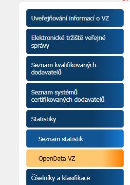 Přístup k OpenDatům o veřejných zakázkách Sestavy s daty o veřejných zakázkách jsou dostupné třemi způsoby: 1) V levém menu na webu www.isvz.