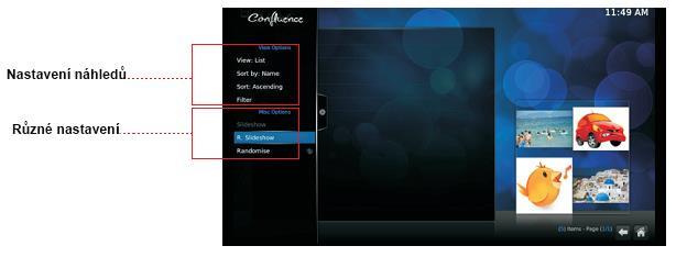 níže) Přehrávání fotek Na hlavní stránce XBMC jděte na PHOTO a zadejte zdroj, z kterého