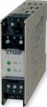 Měřicí převodníky CT 500 P převodník střídavého proudu (AC) Převodník konvertuje střídavý proud 0... 1 A nebo 0... 5 A na standardní signál 4... 20 ma.