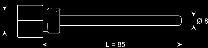 602868 ponorná jímka, délka L 100 mm závit: G1/2 (vnější závit) vnější průměr jímky: Ø 6 mm (pro snímače s