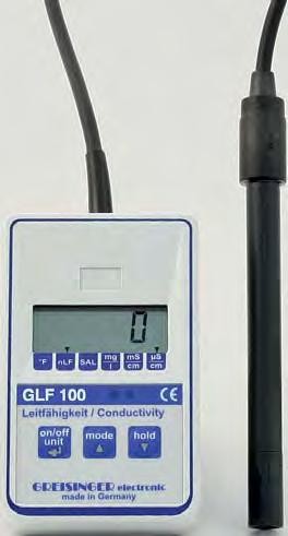 č. 600111 konduktometr pro demineralizované vody kontrola destilované a demineralizované vody kontrola kotelních vod kontrola funkce iontové výměny GLF 100 GLF 100 RW Měřicí rozsahy: měrná vodivost: