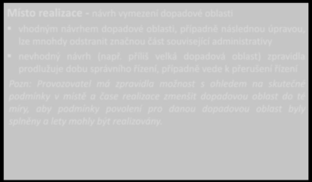 Místo realizace - návrh vymezení dopadové oblasti vhodným návrhem dopadové oblasti, případně následnou úpravou, lze mnohdy odstranit značnou část související administrativy nevhodný návrh (např.