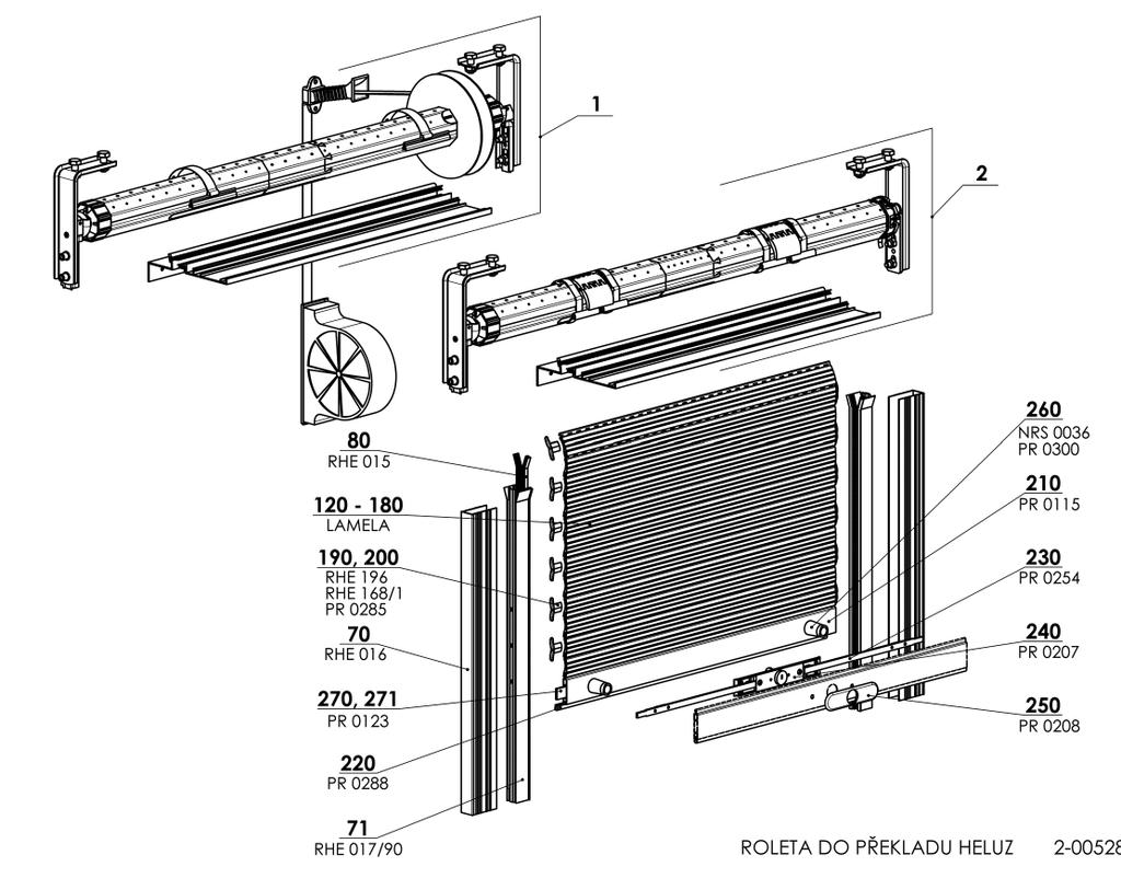 Venkovní roleta do překladu HELUZ Základní specifikace produktu 2-00528-0000-B Ovládání Pásek Motor - slouží k vytahování a spouštění rolety. Pásek šíře 22 mm v barvě šedé.