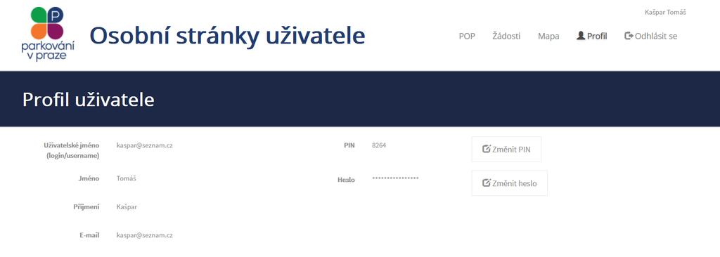 Odhlášení Odhlásit se ze systému může uživatel kliknutím na v pravém horním rohu Osobních stránek uživatele.