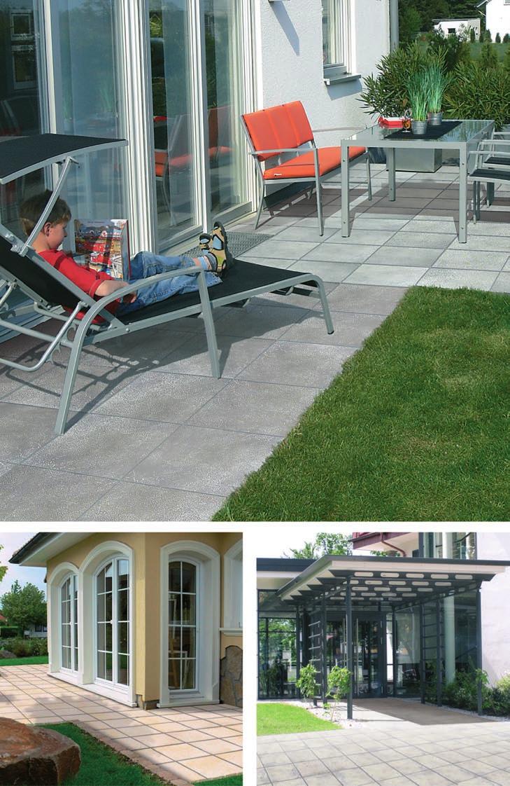 400 x 400 x 20 mm Lisované terasové keramické dlaždice KeraCeram fein s tloušťkou 20 mm umožňují obdobné použití jako tažený typ