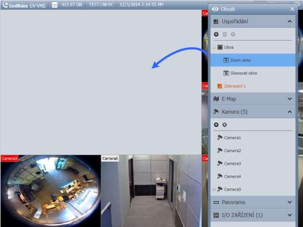 4.2.1 Zoom okno Zoom okno je určeno tak, aby byl rychle vidět detailní (zoom) pohled na obraz kamery bez změny rozložení živého zobrazení. Zoom okno přetáhněte myší do zvoleného místa v mřížce.