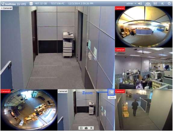 2. Přesuňte kurzor myši na živý pohled kamery a tlačítkem Lupa v pravém horním rohu, nebo 1x kliknutím myši se kamera se zobrazí v Zoom okně. Obrázek 4-7 3.