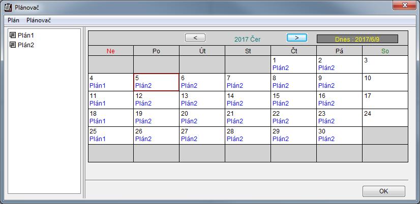 Vytvořený plán se zobrazí v kalendáři. Obrázek 7-6 Poznámky: V kalendáři můžete přidat více plánů.