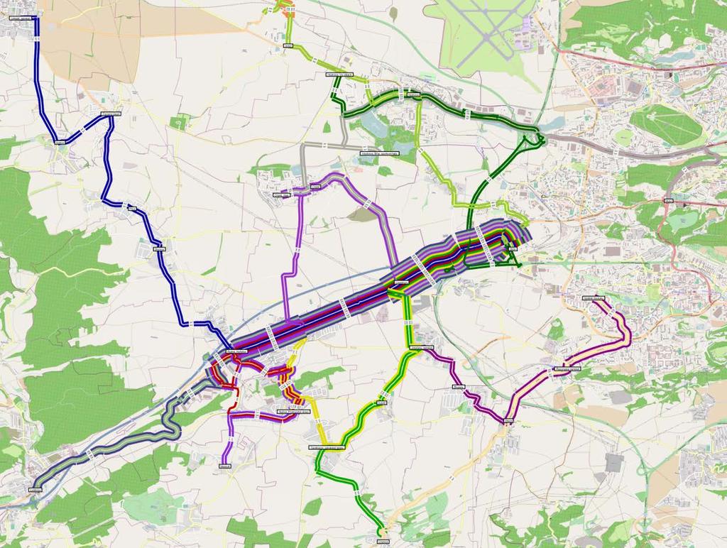 Sdružení METROPROJEKT + SUDOP Praha Ruzyně Kladno A.2. Vyhodnocení Obr: 6. Linkové vedení regionálních autobusů PID (oblast jih) současný stav.