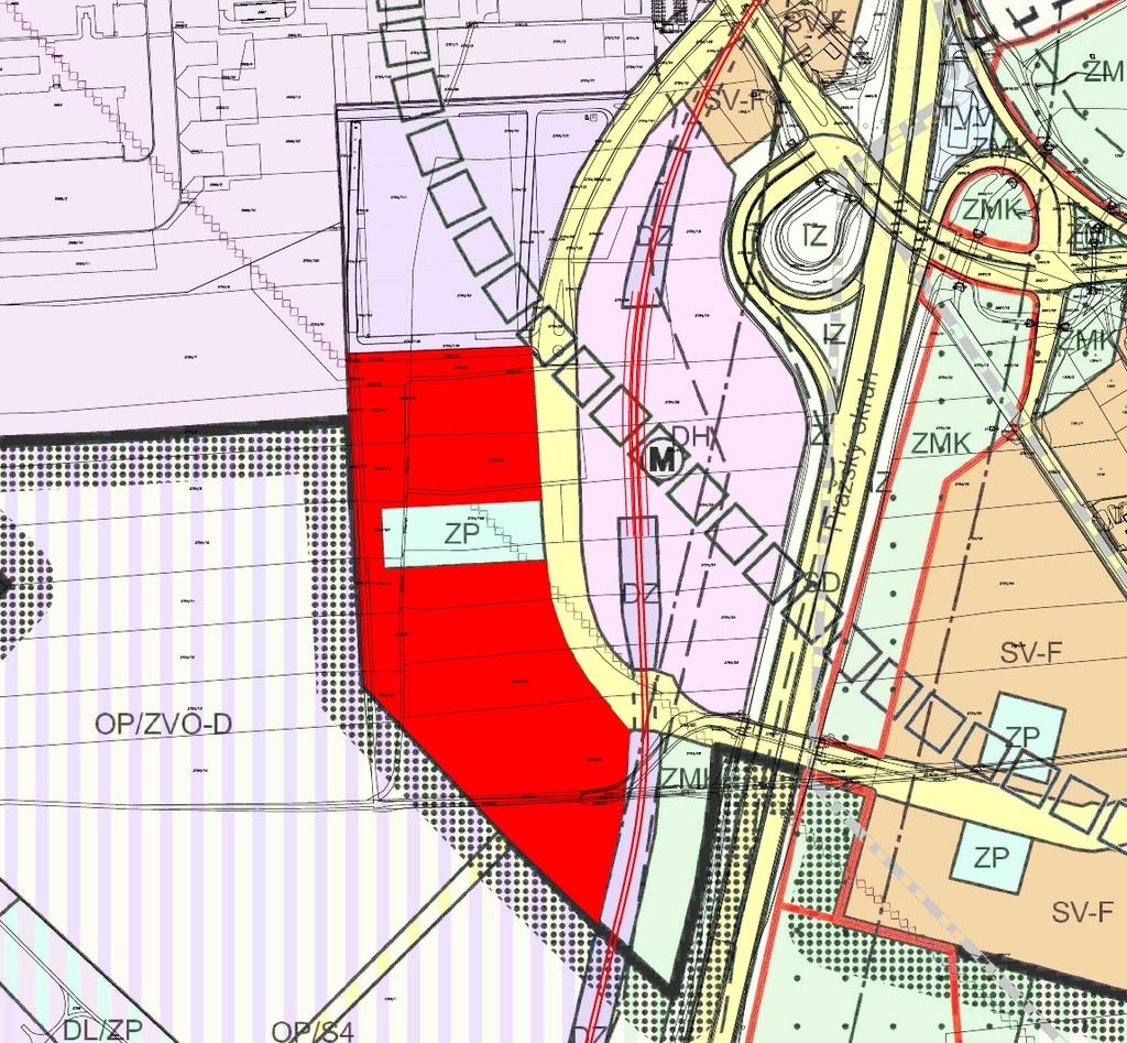 Sdružení METROPROJEKT + SUDOP Praha Ruzyně - Kladno A.2. Vyhodnocení DLOUHÁ MÍLE Na Dlouhé Míli je bilancována plocha definovaná územním plánem, viz následující obrázek.