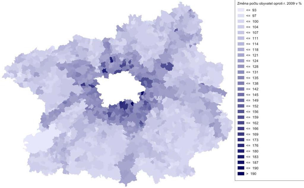 Sdružení METROPROJEKT + SUDOP Praha Ruzyně - Kladno A.2. Vyhodnocení Obr: 2. Předpokládaný rozvoj obcí do roku 22. Nárůst dálkových vztahů vychází z Dopravní sektorové strategie 2.