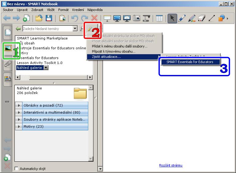 Dodatečné doinstalování galerií obrázků pro SMART Notebook Pokud jste se rozhodli instalovat galerii později, můžete nyní galerii doinstalovat dvěma způsoby. 1.