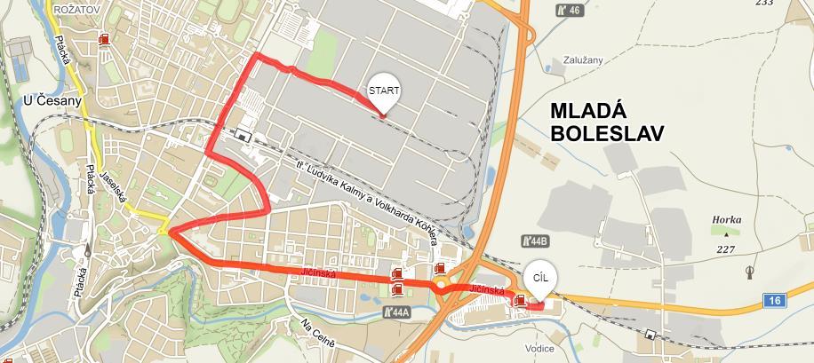 Městský cyklus (Obrázek 19) vedl Mladou Boleslaví ze středu závodu ŠKODA AUTO a.s., po třídě Václava Klementa, a ulicemi Laurinova, Dukelská, T. G. Masaryka a Jičínská.