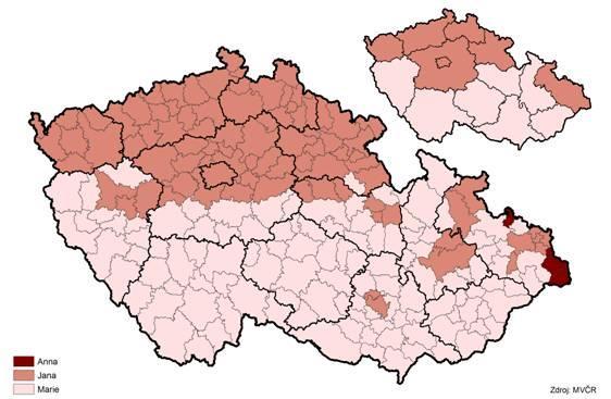 Nejčetnější křestní jméno u žen v SO ORP a krajích k 20. 1. 2016 Jména - muži Počet 1. Jiří (2,9 %) 299.000 2. Jan 294.000 3. Petr 272.000 4.