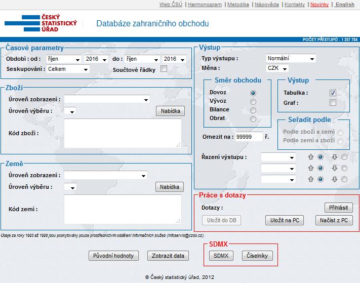 Obrázek 5.1: Webová aplikace Databáze zahraničního obchodu [1]. Zboží Zboží je specifikováno numerickým kódem v rámci určité klasifikace zboží.