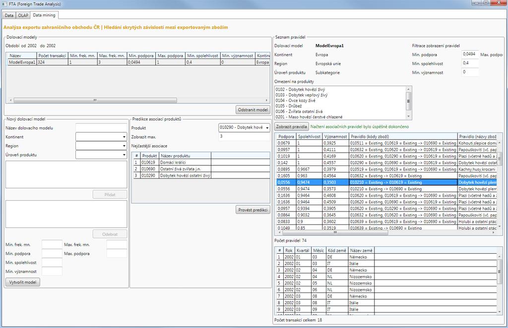 7.4.1 Záložka Data mining Funkce dolování dat je k dispozici na záložce Data mining (viz obrázek 7.4) a implementována ve třídě DataMiningTabViewModel.