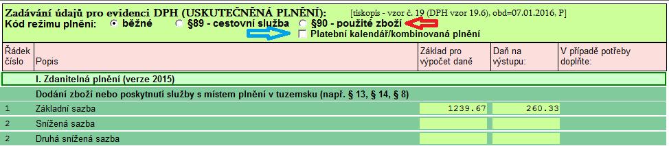 Tato plnění se, pro účely KH, rozděluji do dvou vět: A4 a A5. Jedná se o doklady, které v tiskopisu Přiznání spadají do řádků 1 a 2.