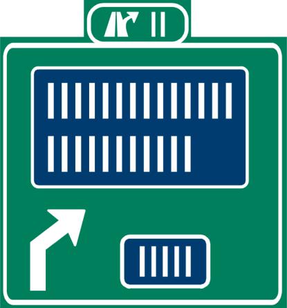2.2.5 Směrová návěst před odbočením (č. IS 6f) (1) Značka informuje o cílech a počtu jízdních pruhů ve směru odbočení. Na značce se opakují informační údaje uvedené na značce č.