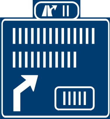 1.2.5 Směrová návěst před odbočením (č. IS 6f) Značka informuje o cílech a počtu jízdních pruhů ve směru odbočení.