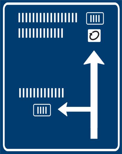 2.3.7.5 Okruh Značka se symbolem značky Okruh (č. IP 1) označuje směr k dopravnímu okruhu nebo potvrzuje směr jízdy po dopravním okruhu. 2.3.7.5.1 Provedení, rozměry Provedení symbolu (včetně barevného) vychází z provedení značky č.