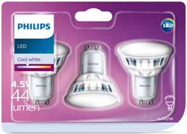krycí sklo nejsou viditelné čipy 3 kusy v balení PHILIPS MEGAPROMO LEDspot W W lm K mm PHILIPS LED Classic