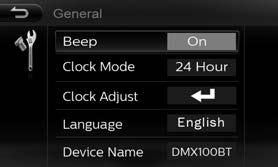 ÑÑRuční seřízení hodin 1 Na obrazovce obecného nastavení klepněte na položku [Clock Adjust]. Objeví se obrazovka hodin. 2 Vyberte hodiny či minuty.