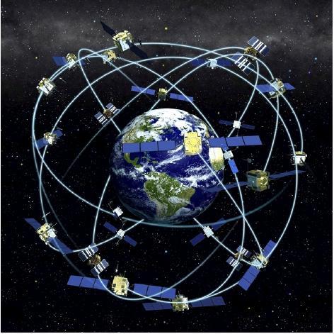 LITER[RNÍ PŘEHLED 3.2.1 KOSMICKÝ SEGMENT Obr. 1: Kosmický segment systému GPS. Zdroj: DEFENSE INDUSTRY DAILY, 2005.
