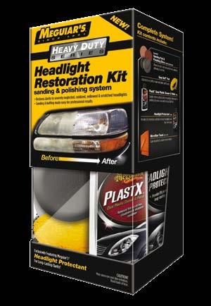 kód: G12310 ONE-STEP HEADLIGHT RESTORATION KIT SADA PRO OŽIVENÍ SVĚTLOMETŮ Meguiar s sada pro leštění čirých plastů a světel automobilů.