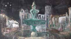 The fountain in Karviná s square as seen by Karviná-born painter Jakub Špaňhel. Karvinou má většina přespolních spojenou s uhlím, doly a devastovanou krajinou.