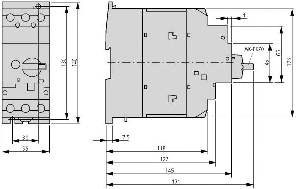 U-PKZ0 (230V 50HZ) 073135 24V 50Hz U-PKZ0 (24V 50HZ) 073129 Boční